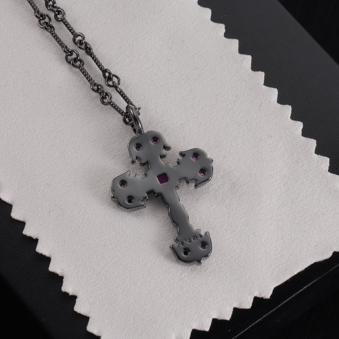 Chrome Hearts Black Purple Diamond Necklace